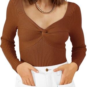 Women's Brown Ribbed Knit Top